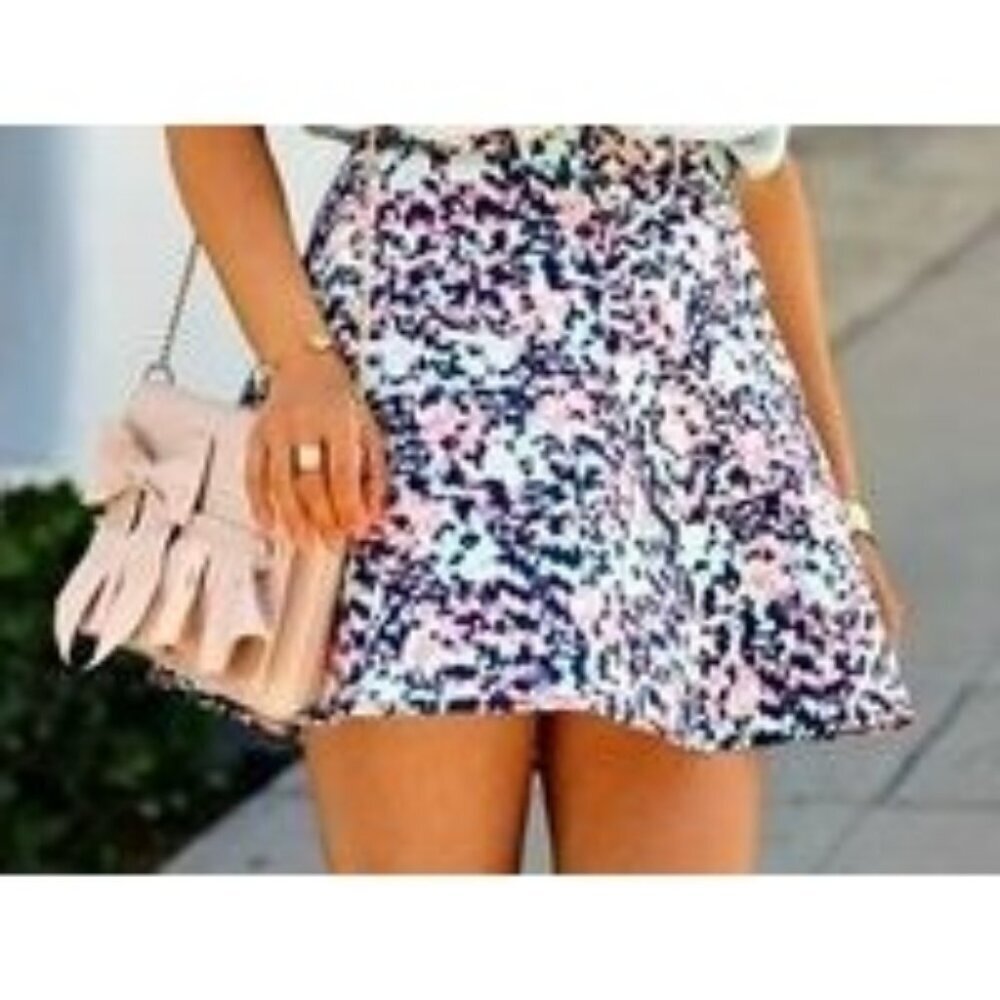 Club Monaco Skirt Women 4 Pink Blue Floral A Line Skater Mini Boho Cottagecore